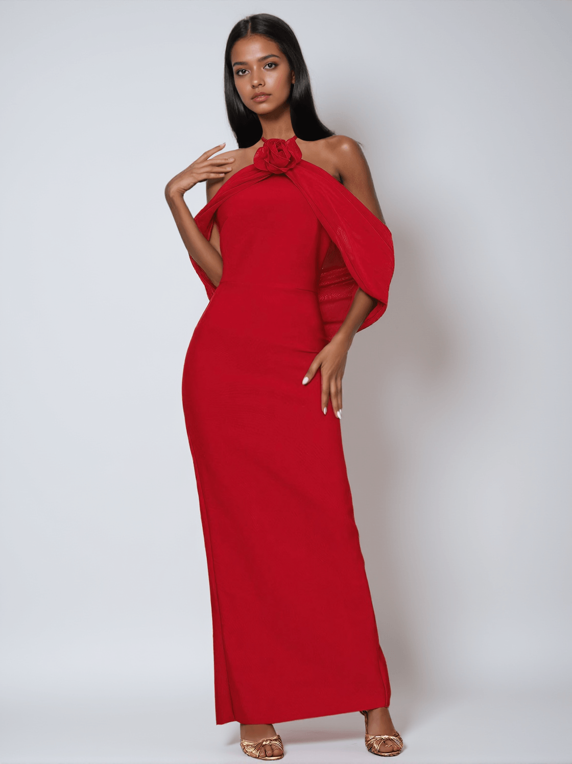 ABITO LUNGO CON FIORI DRAPPEGGIATI MORRIS