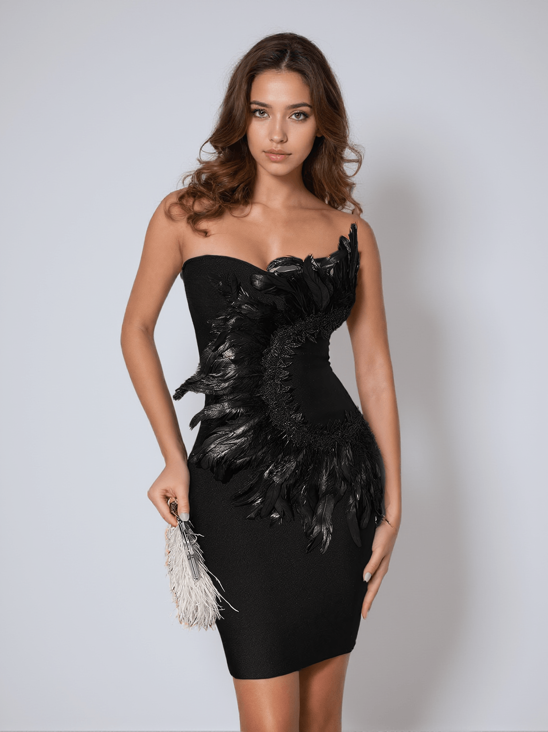 Paislee-Feder-Bandage-Minikleid