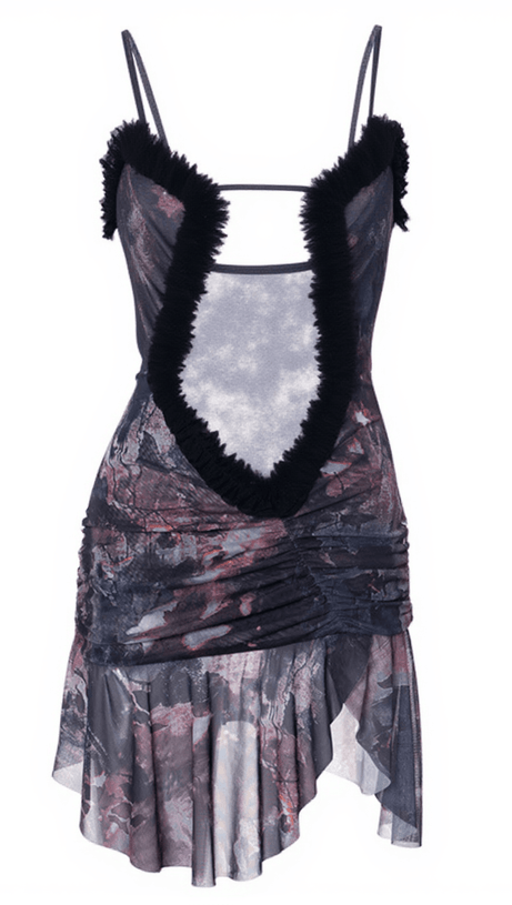 ABITO IN RETE PATCHWORK CON RUCHES OLIVIER GRIGIO