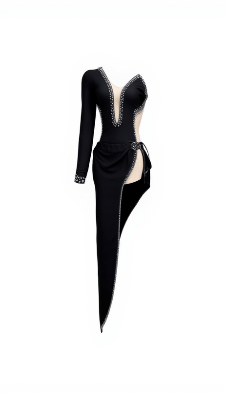 ABITO SABINE MONOSPALLA CON BENDAGGI DECORATI