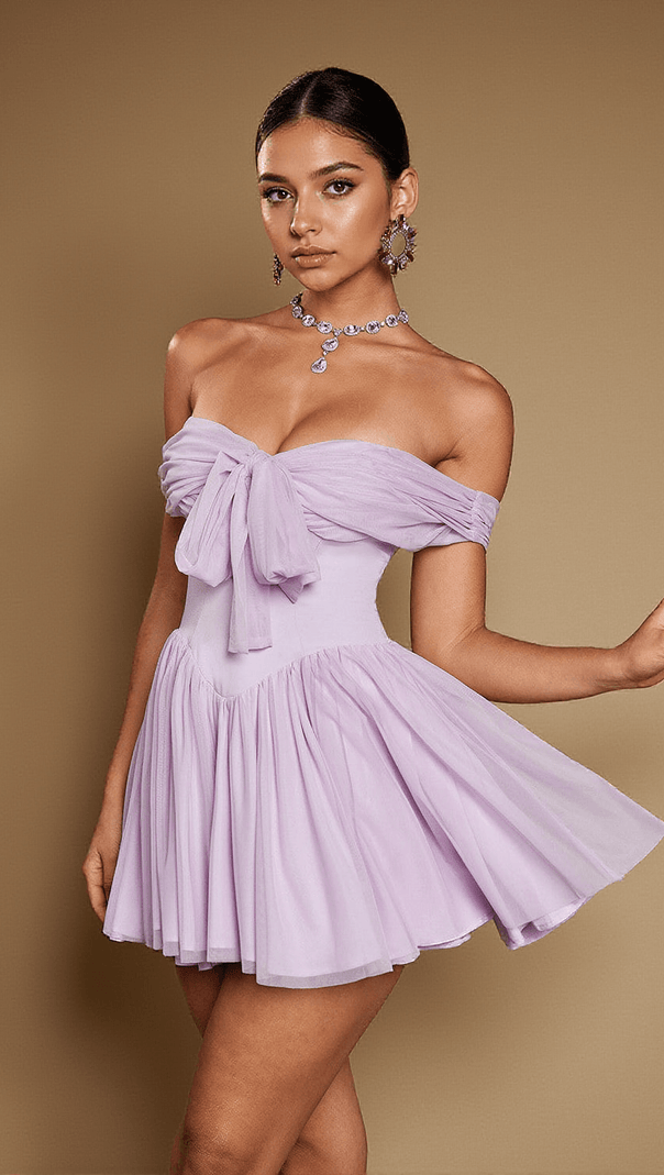 AIIZIE ISIDORE OFF SHOULDER MESH MINI DRESS - product image