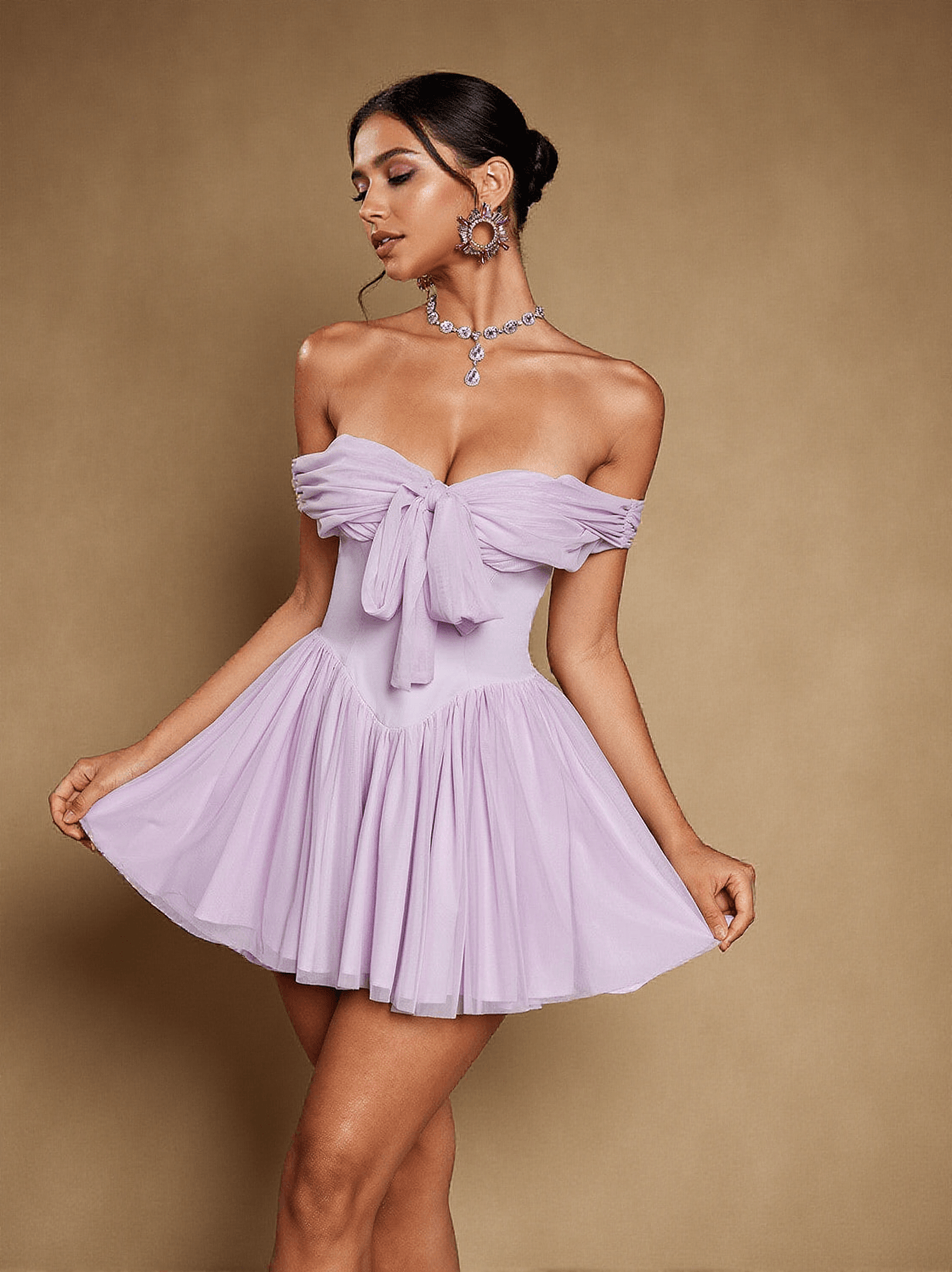 ABITO CORTO IN RETE CON SPALLE SCOPERTE ISIDORE