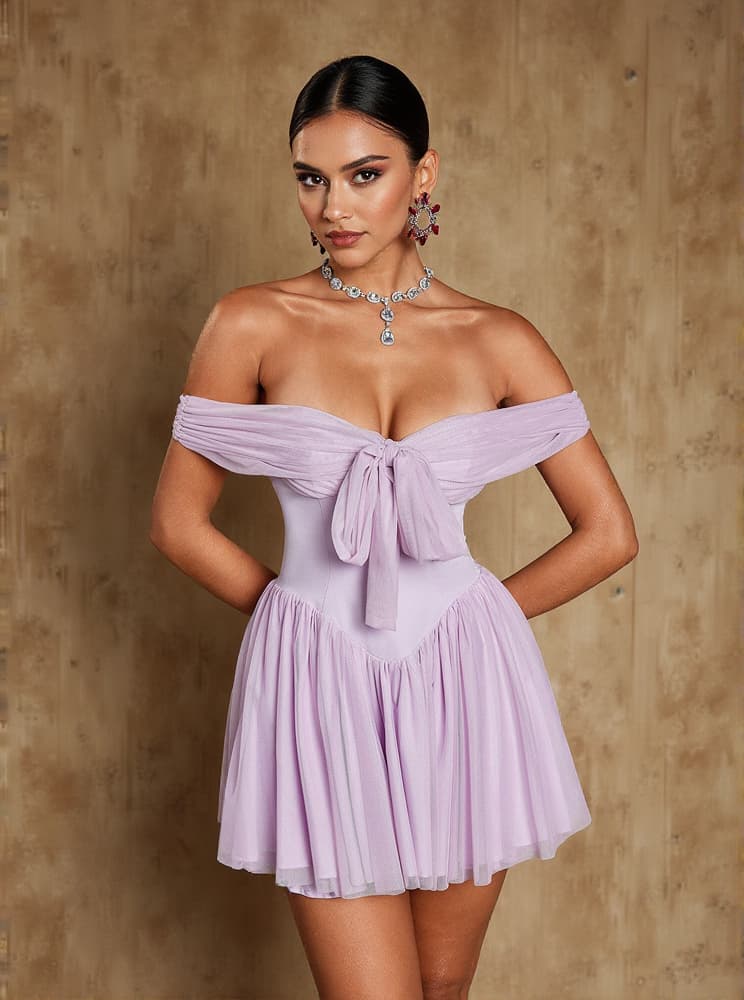 Isidore Off Shoulder Mesh Mini Dress