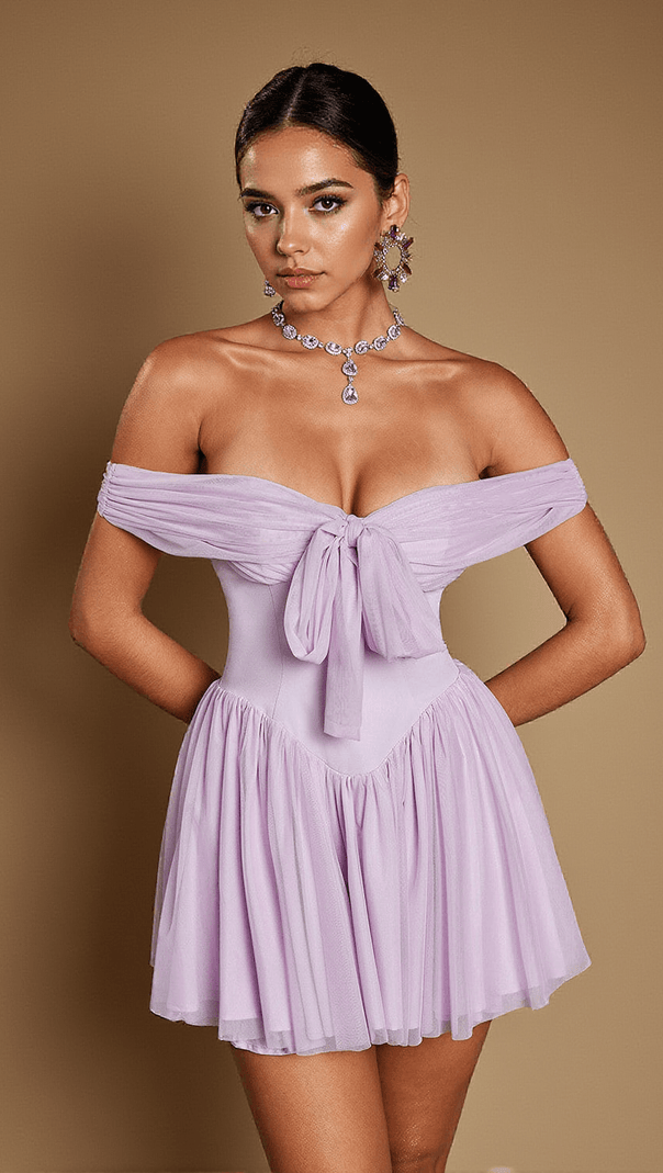 AIIZIE ISIDORE OFF SHOULDER MESH MINI DRESS - product image