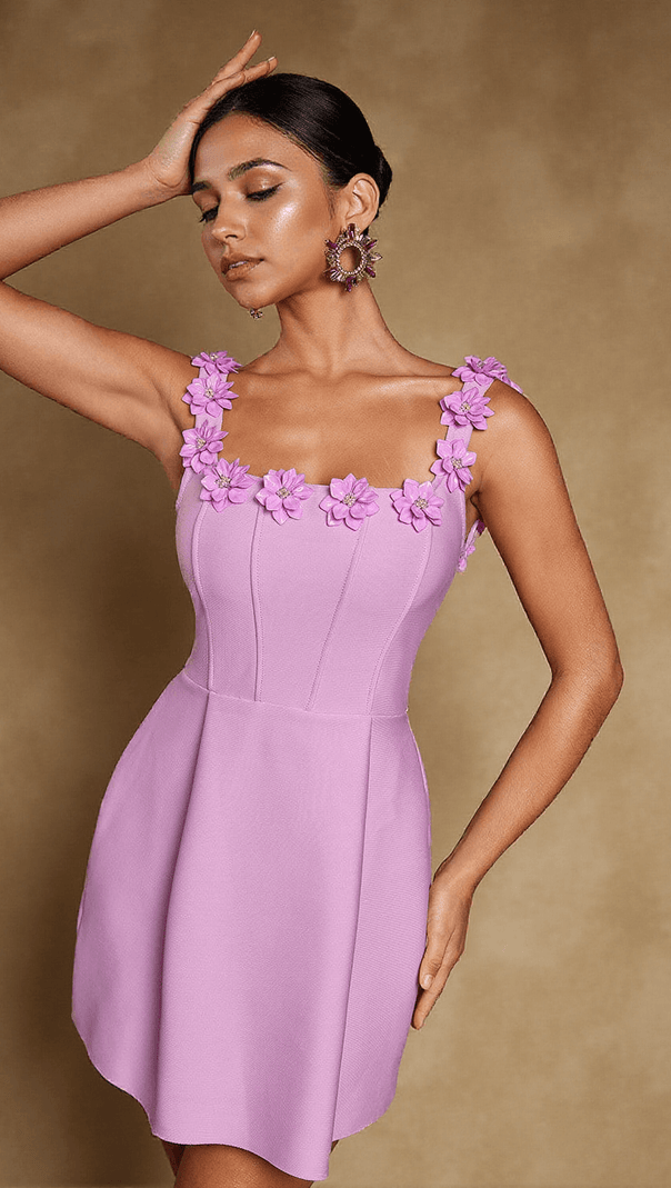 AIIZIE URIAH SQUARE COLLAR FLOWER BANDAGE MINI DRESS - product image