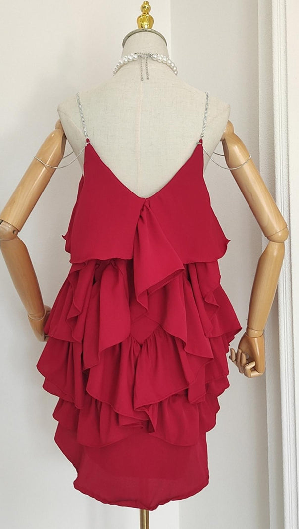 AIIZIE V NECK SLEEVELESS MINI DRESS IN RED - product image