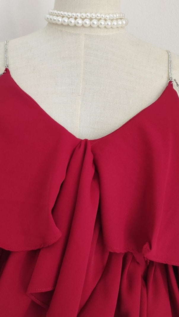 AIIZIE V NECK SLEEVELESS MINI DRESS IN RED - product image
