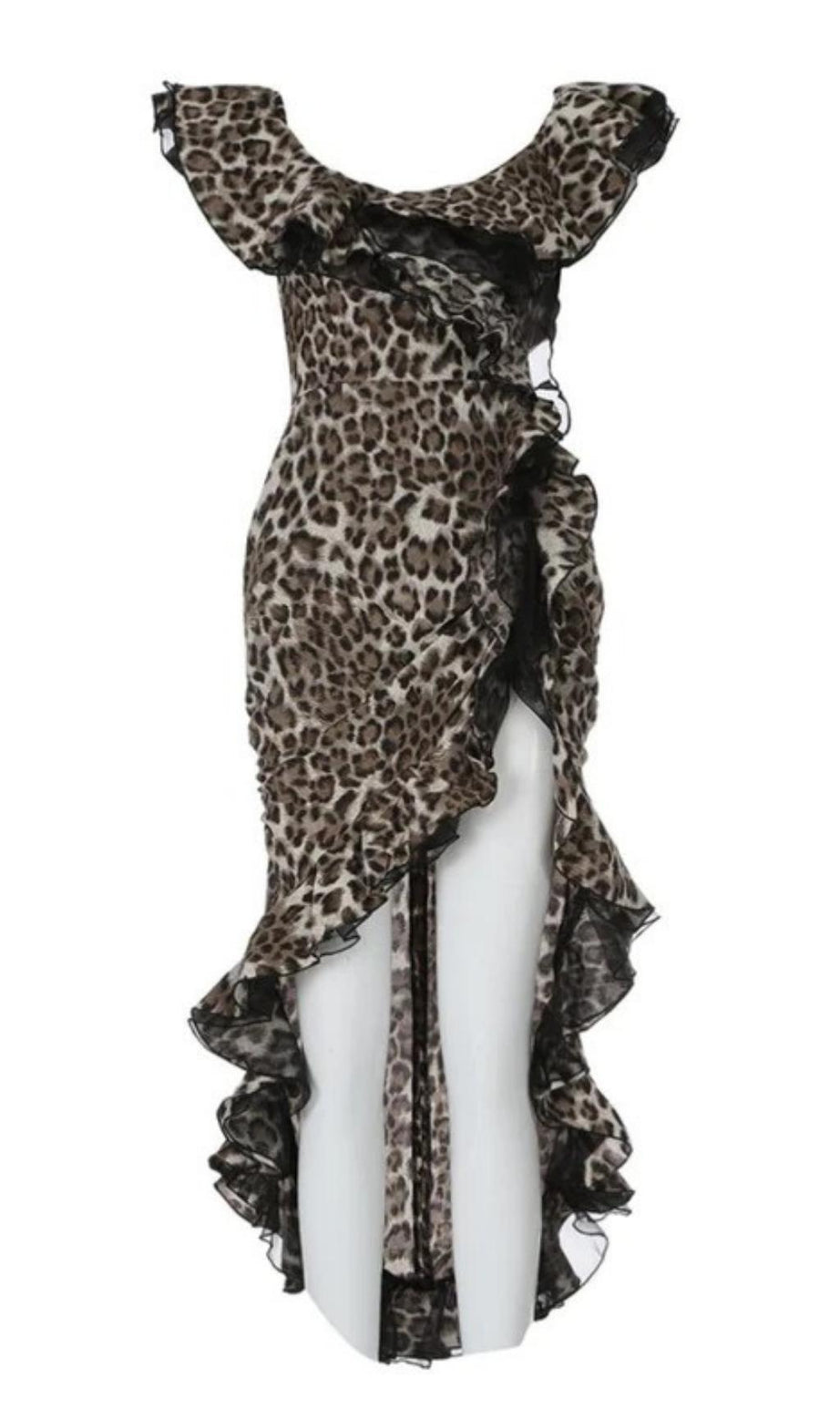 TRÄGERLOSES MINIKLEID MIT LEOPARDENMUSTER