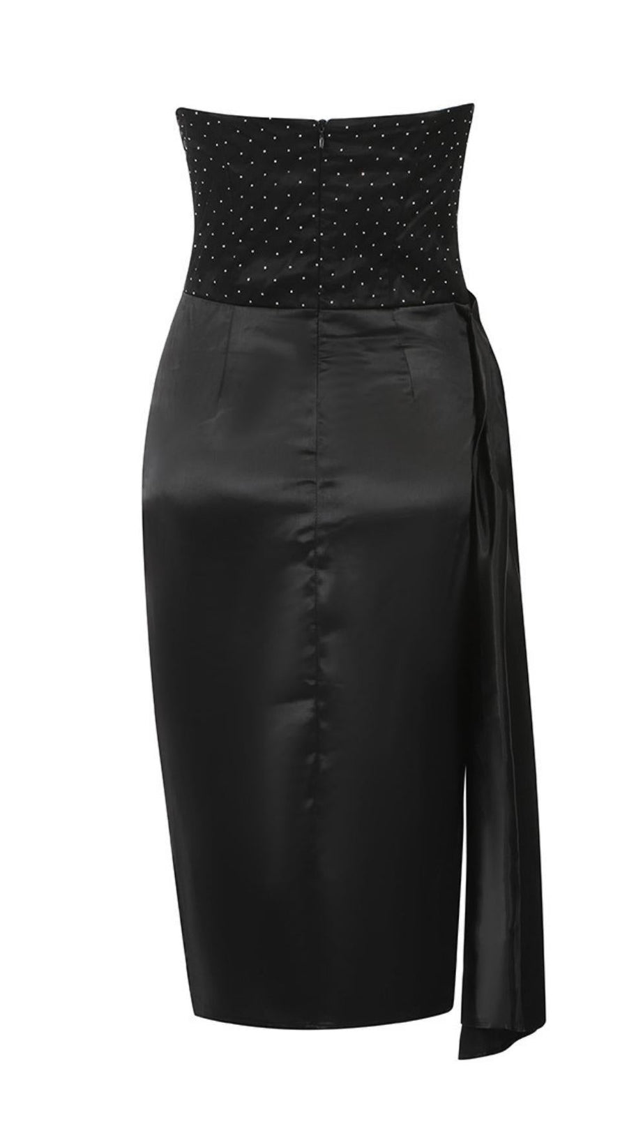 STRAPLESS MIDI DRESS IN BLACK