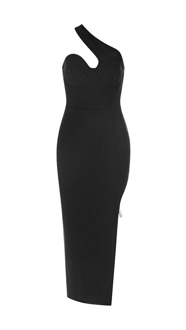 AIIZIE ONE SHOULDER MIDI DRESS IN BLACK - product image