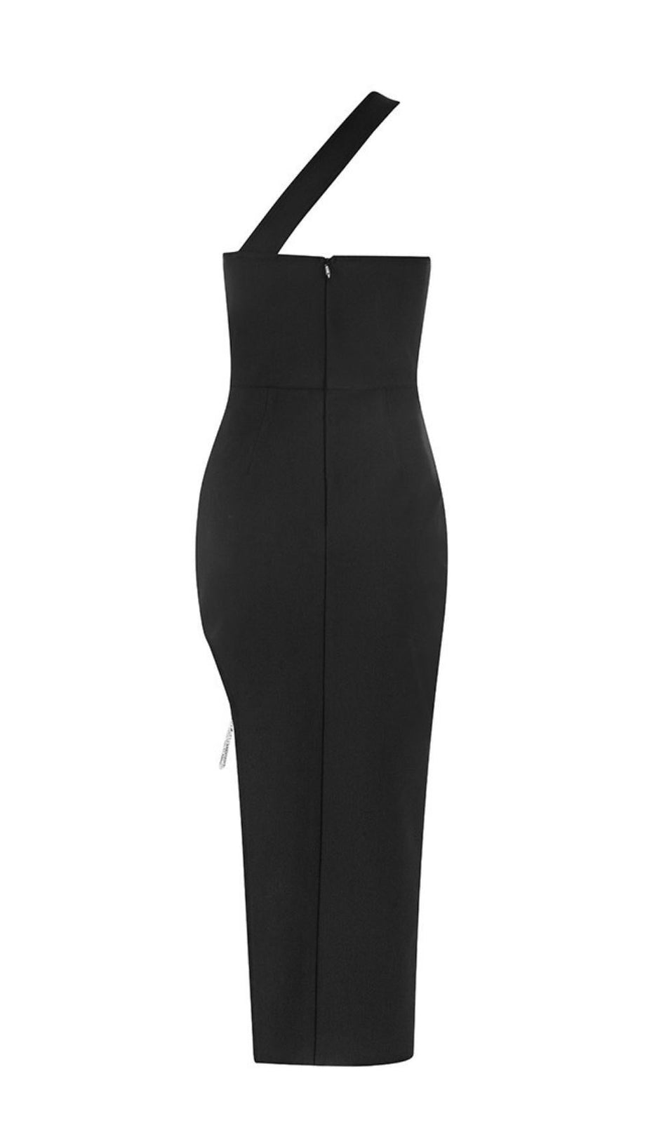 ONE SHOULDER MIDI DRESS IN BLACK