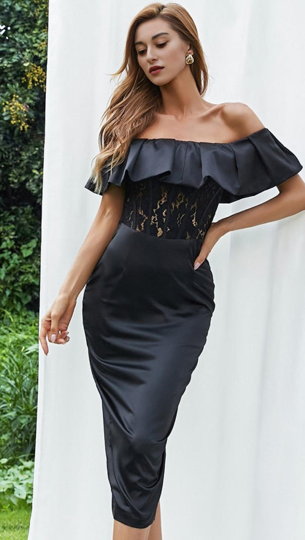 AIIZIE OFF SHOULDER LACE MIDI DRESS - product image