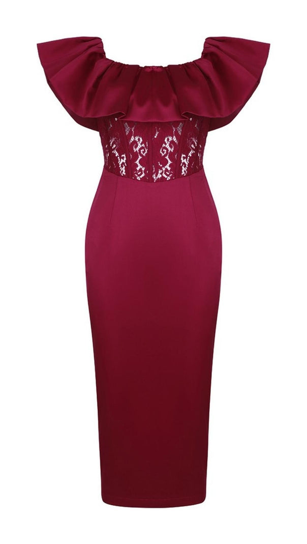 AIIZIE OFF SHOULDER LACE MIDI DRESS - product image