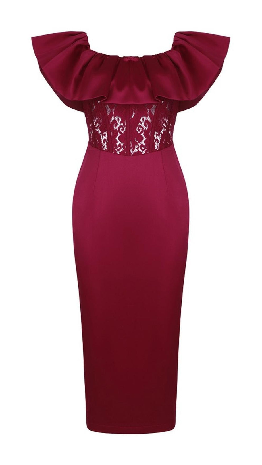 OFF SHOULDER LACE MIDI DRESS