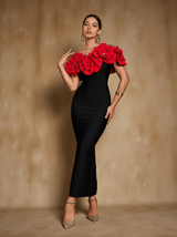 Creed Off Shoulder Flower Bandage Dress In Red