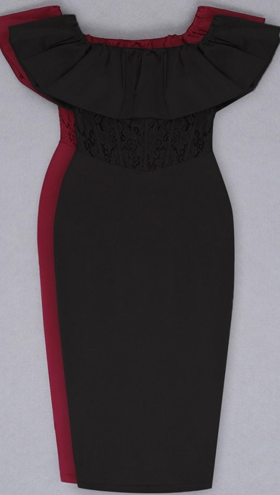 OFF SHOULDER LACE MIDI DRESS