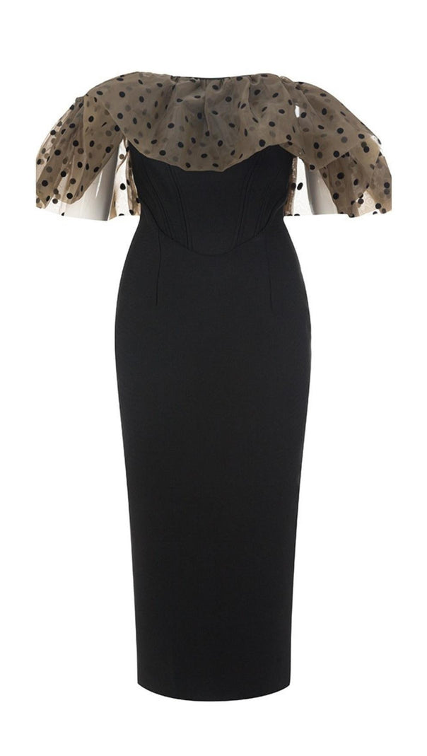 AIIZIE OFF THE SHOULDER MIDI DRESS IN BLACK - product image