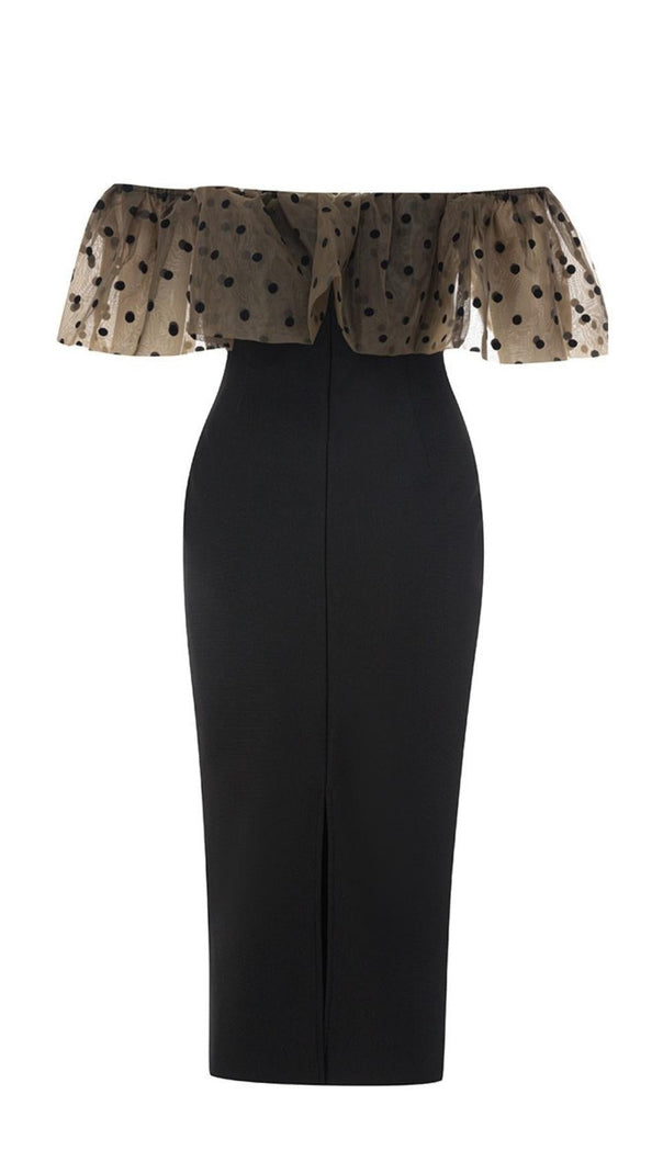 AIIZIE OFF THE SHOULDER MIDI DRESS IN BLACK - product image