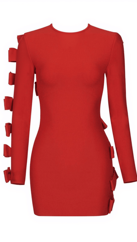 SUNNI LONG SLEEVE BOW CUTOUT BANDAGE DRESS