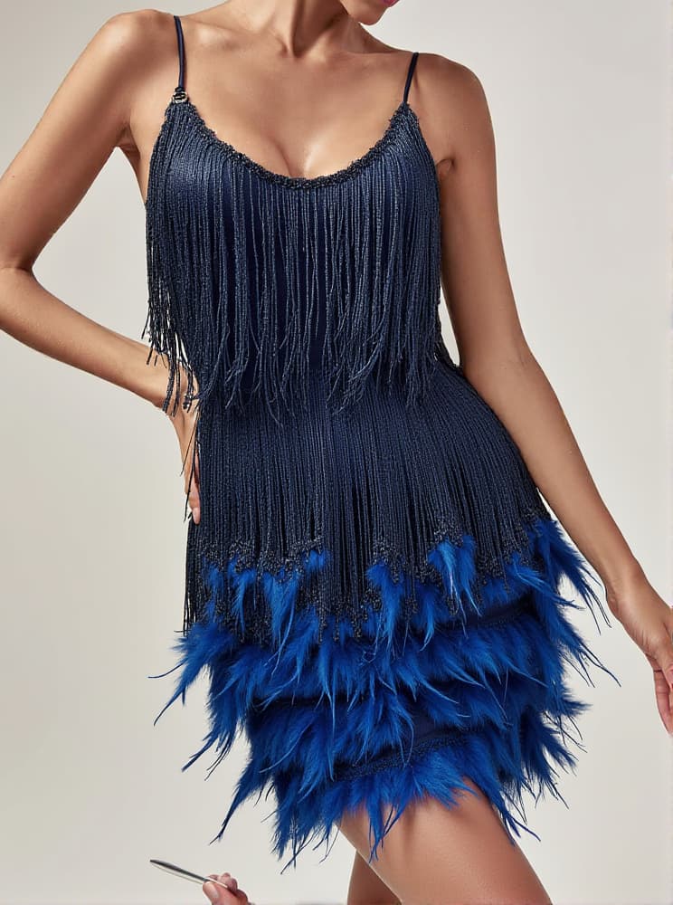 Austyn Tassel Feather Mini Dress In Royal Blue