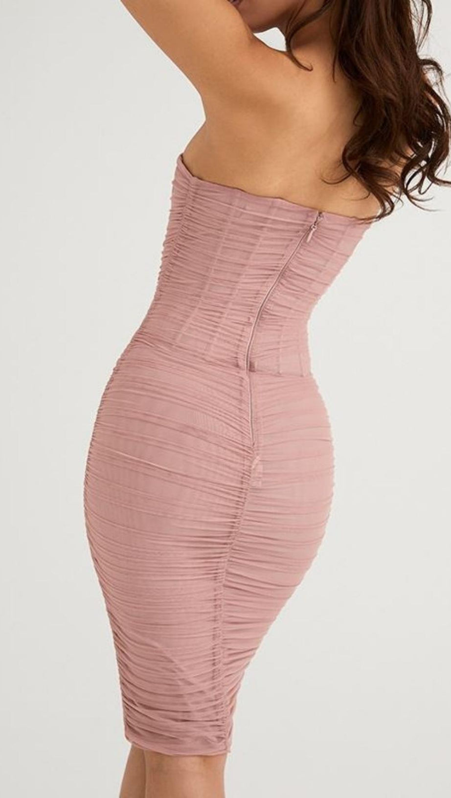 STRAPLESS CORSET MIDI DRESS