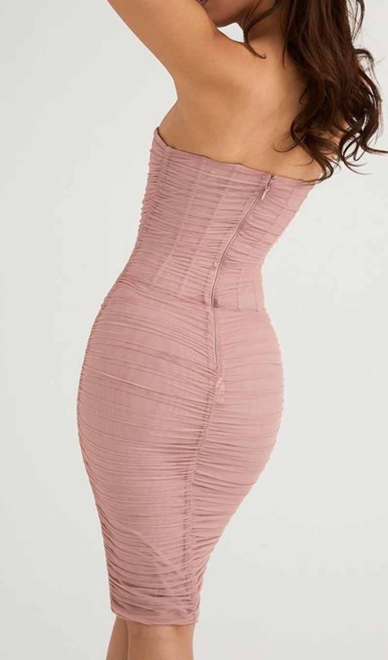 STRAPLESS CORSET MIDI DRESS