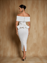 Augustus Off Shoulder Flounce Midi Dress In White