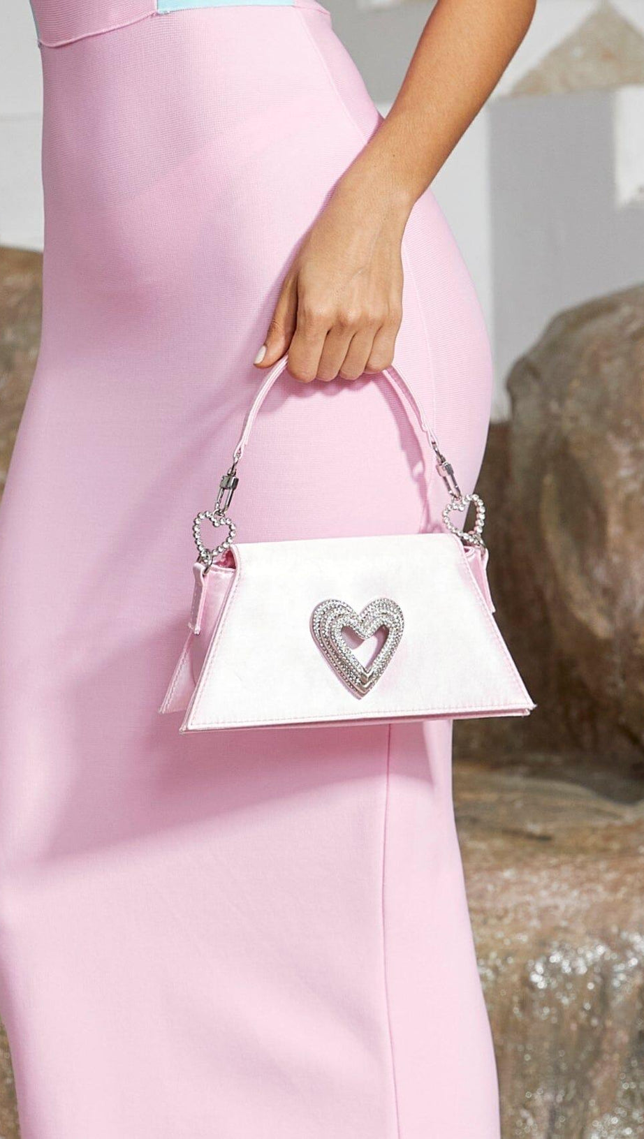 CRYSTAL HEART PINK KELLY BAG