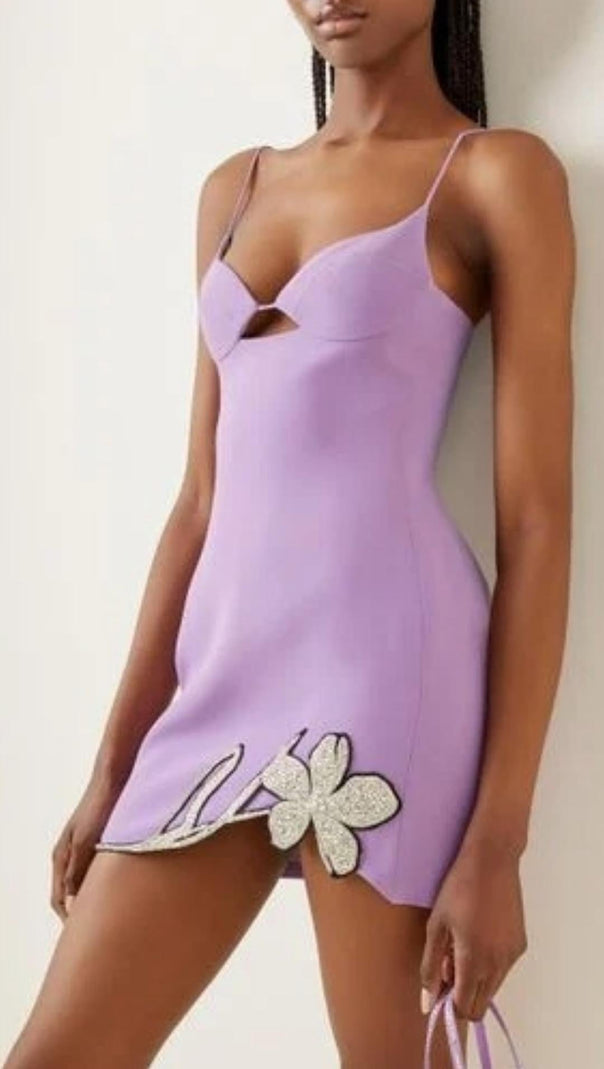AIIZIE CRYSTAL FLOWER MINI DRESS IN PURPLE - product image
