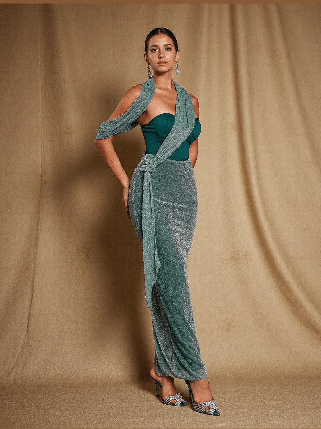 OMILAN�� STRAPLESS PATCHWORK MAXI DRESS