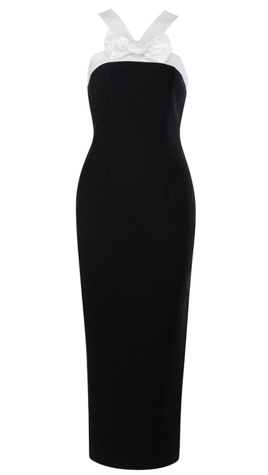 ÄRMELLOSES MIDI-ABENDKLEID IN SCHWARZ-WEISS