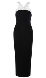 SLEEVELESS EVENING MIDI DRESS IN BLACK & WHITE