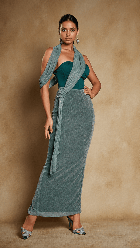 OMILAN�� STRAPLESS PATCHWORK MAXI DRESS