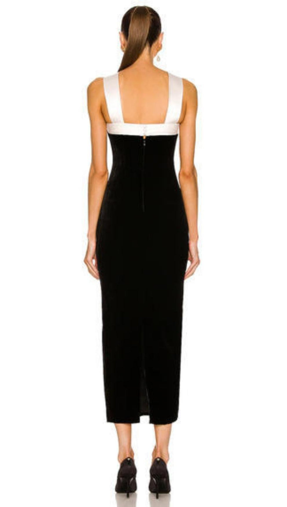 SLEEVELESS EVENING MIDI DRESS IN BLACK & WHITE