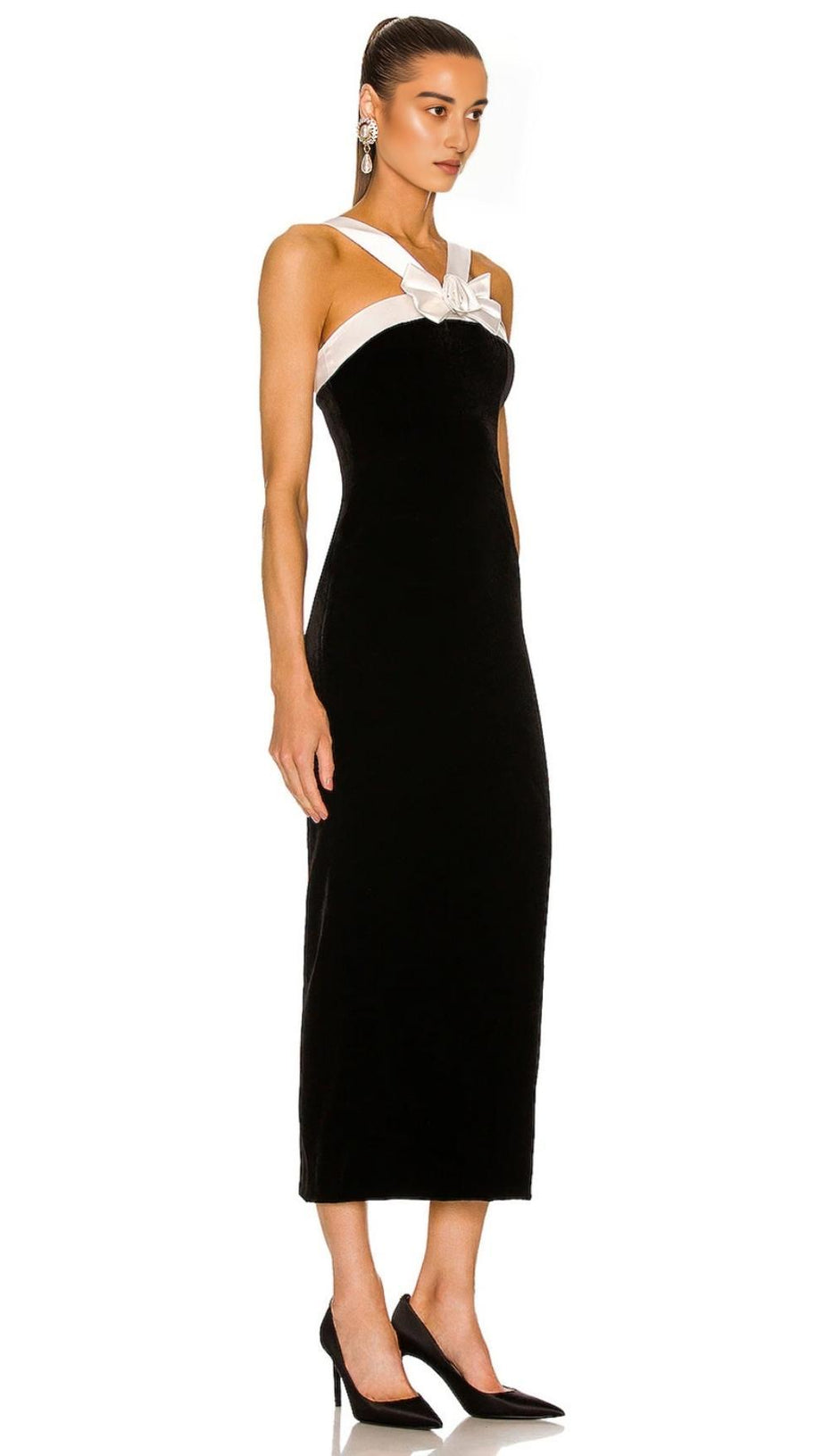 SLEEVELESS EVENING MIDI DRESS IN BLACK & WHITE