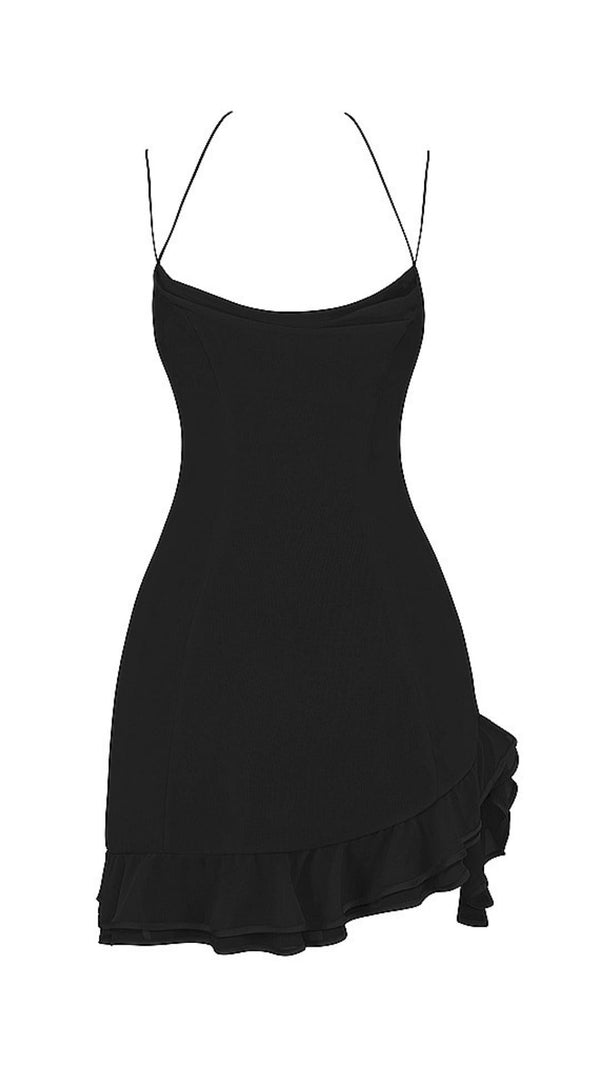 RUFFLE MINI DRESS IN BLACK