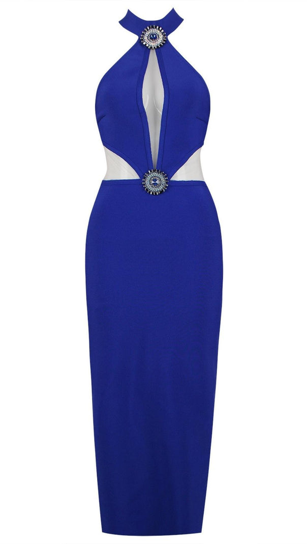 AIIZIE CUTOUT HALTER DRESS IN BLUE - product image