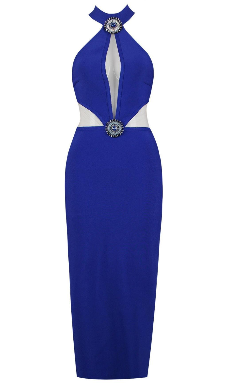 CUTOUT HALTER DRESS IN BLUE