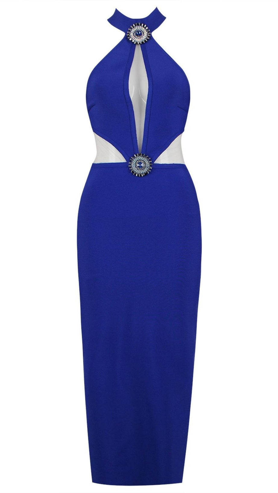 ABITO CON SCOLLO A V E TAGLIO BLU