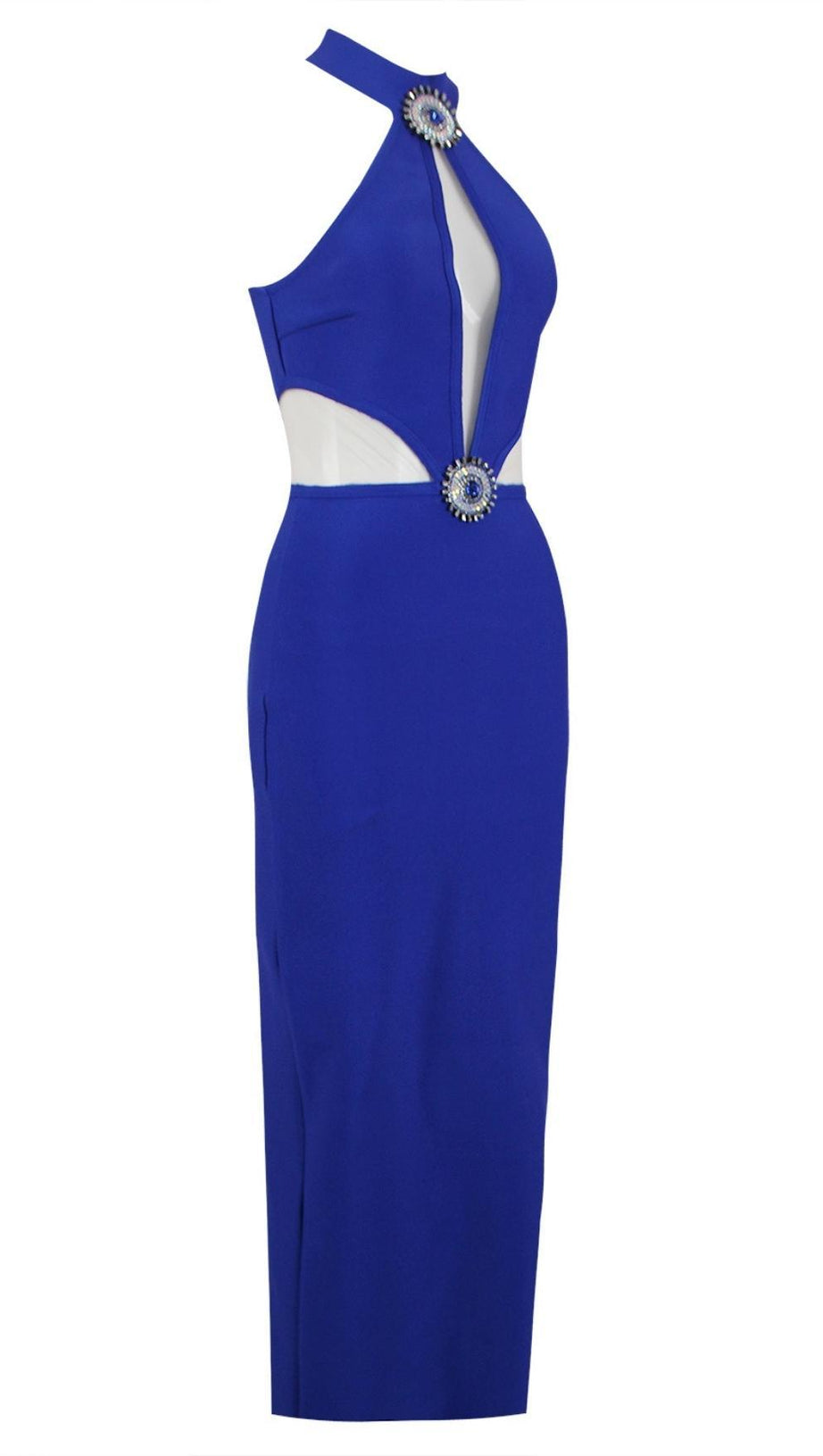 CUTOUT HALTER DRESS IN BLUE