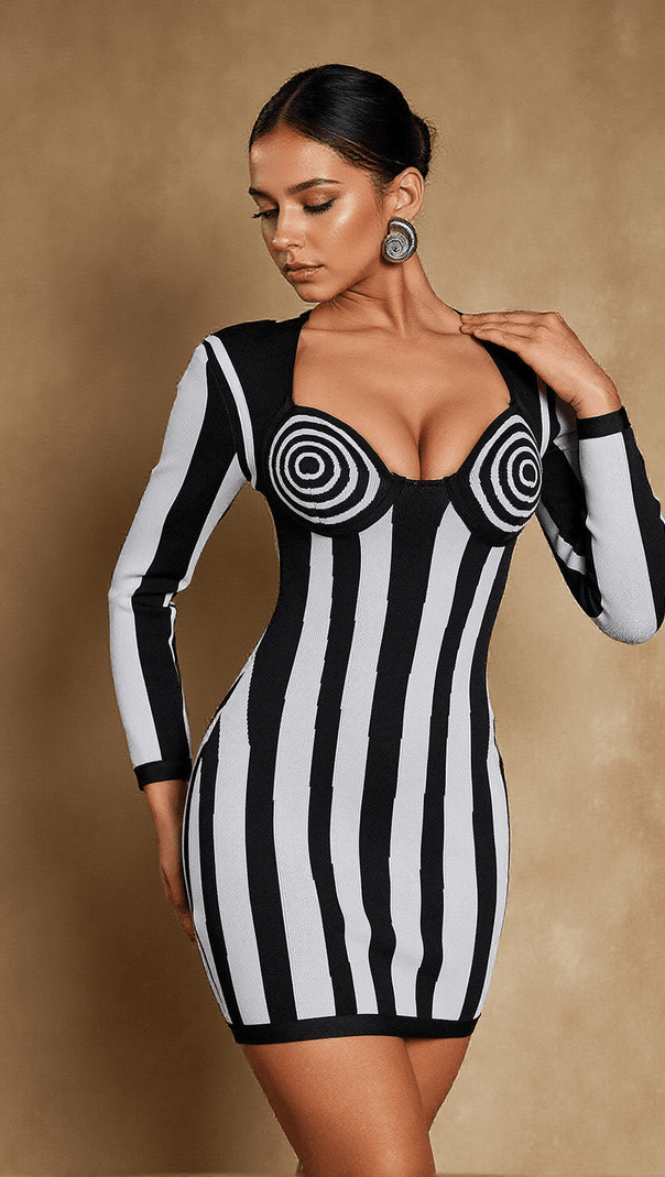 AIIZIE NEHIR LONG SLEEVE STRIPE BANDAGE MINI DRESS - product image