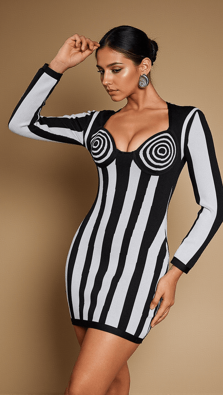 Nehir Langarm-Bandage-Minikleid mit Streifen