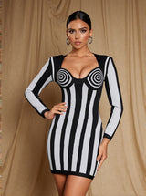 Nehir Long Sleeve Stripe Bandage Mini Dress