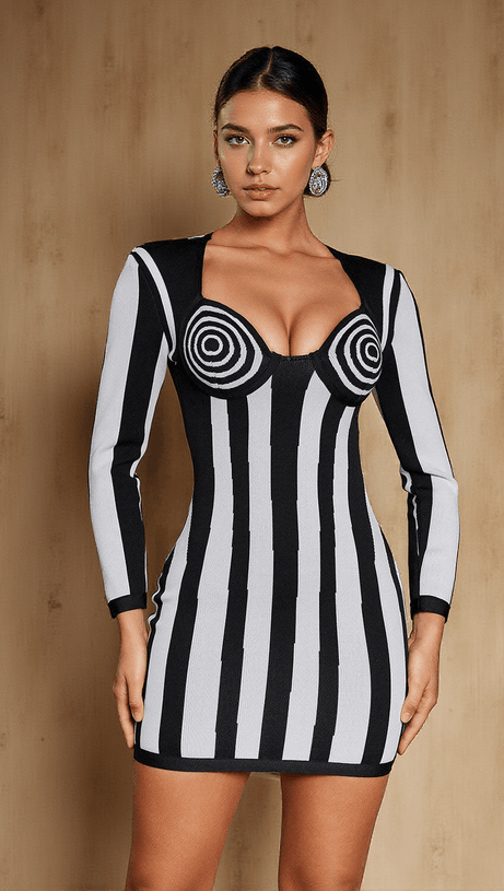 Nehir Langarm-Bandage-Minikleid mit Streifen