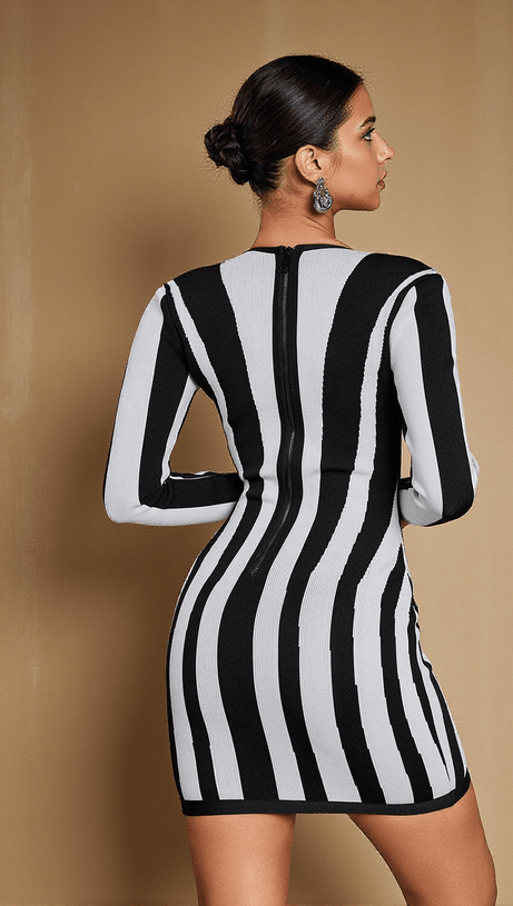 Nehir Langarm-Bandage-Minikleid mit Streifen