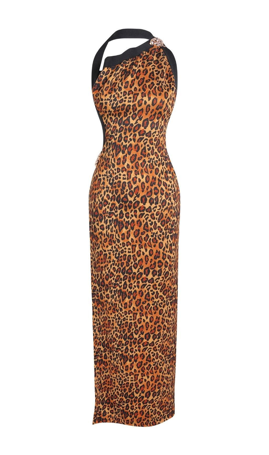 MAXIKLEID MIT HOHEM SCHNITT UND LEOPARDENMUSTER