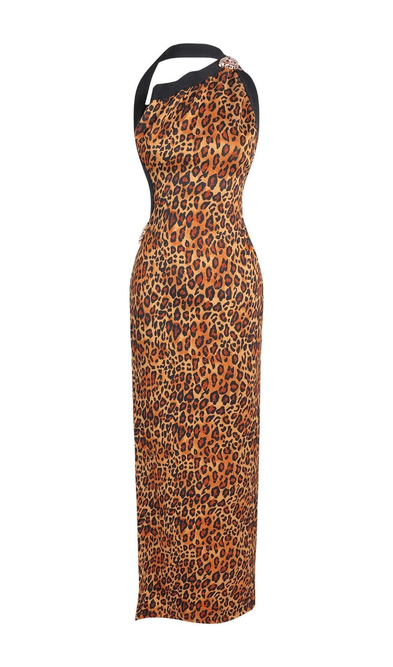 LEOPARD HIGH SPLIT MAXI DRESS