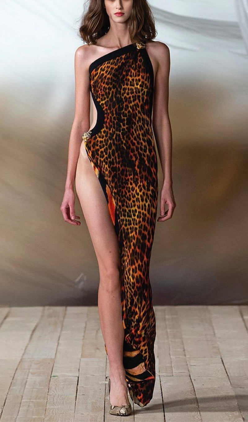 LEOPARD HIGH SPLIT MAXI DRESS