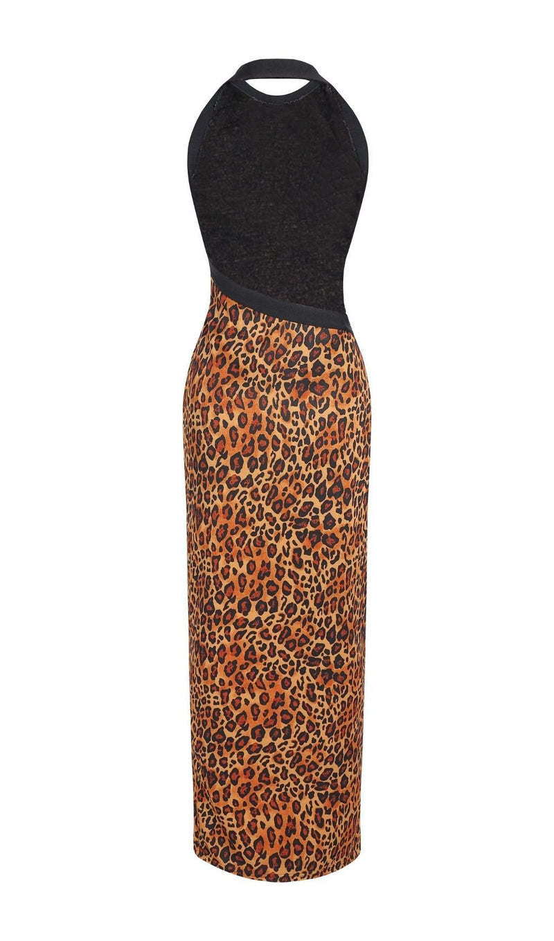 LEOPARD HIGH SPLIT MAXI DRESS