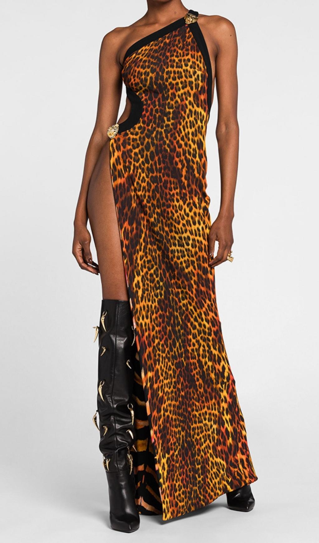 LEOPARD HIGH SPLIT MAXI DRESS
